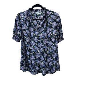 Everleigh Blue Lavender Floral Short Sleeve Top Cottage Boho Womens Size S
